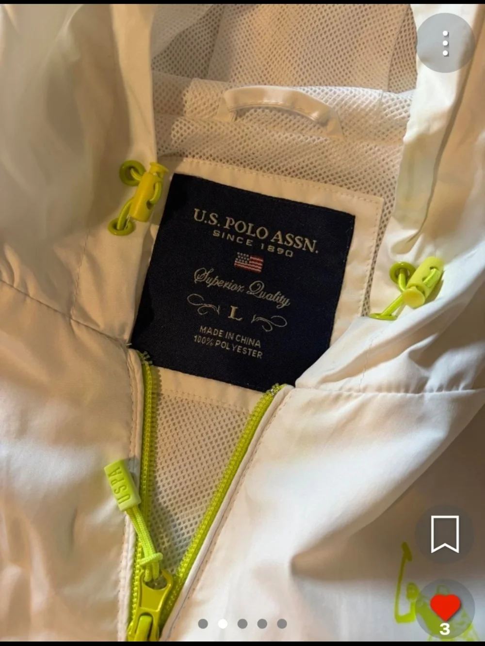 Ralph Lauren White Kids Hooded Raincoat with Neon Yellow Accents